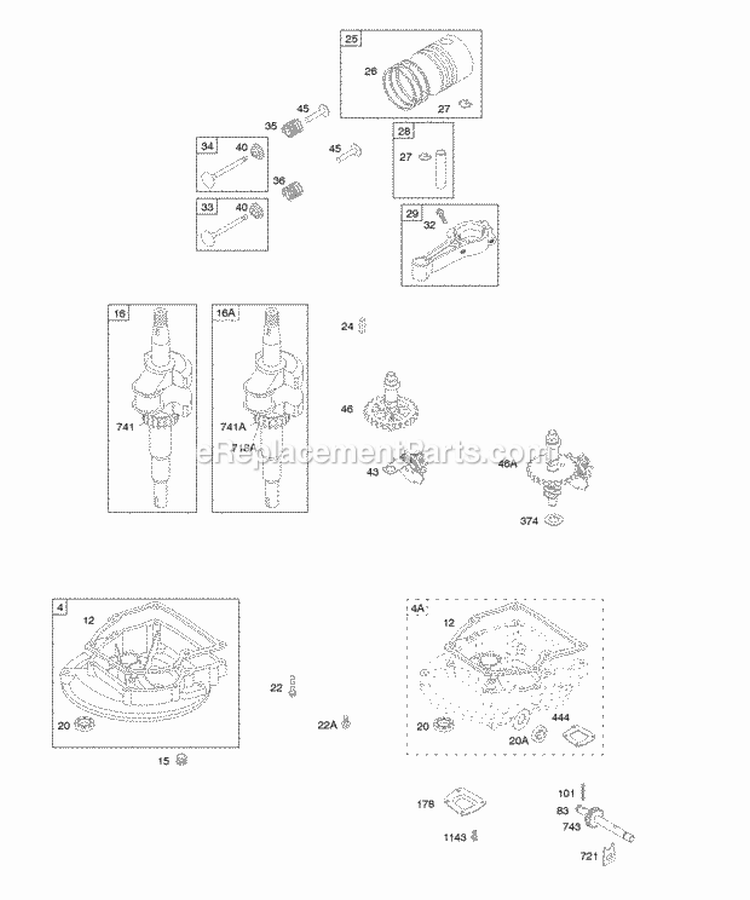 Camshaft Crankcase CoverSump Crankshaft PistonRingsConnecting Rod Diagram and Parts List for 09D902-2001-E1  Briggs and Stratton Engine
